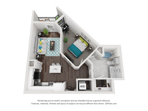 Floor plan for 1 bed, 1 bath, 695 sqft